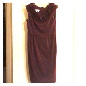 Burgundy ruffled sheath dress